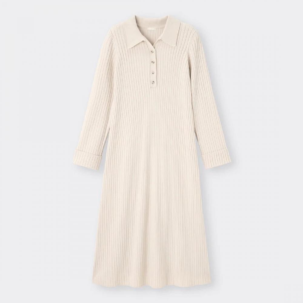 GU新作2000円台の「リブニットポロワンピ」が細見え!「シルエットがとても綺麗」