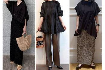 シンプルな夏コーデは黒ブラウスが断トツで使える!着やせして上品♡大人のキレイめ5style