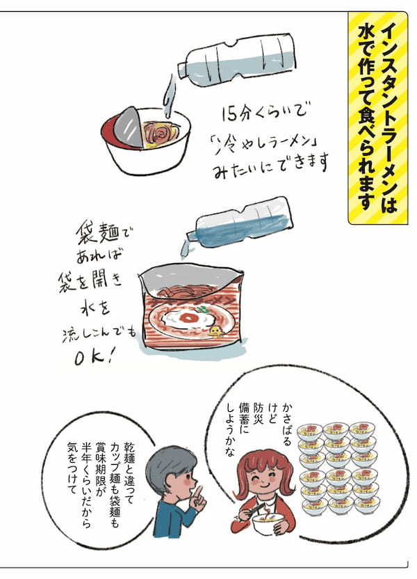 インスタント麺は水で作れる。災害時にラーメン、パスタで生きのびるテク