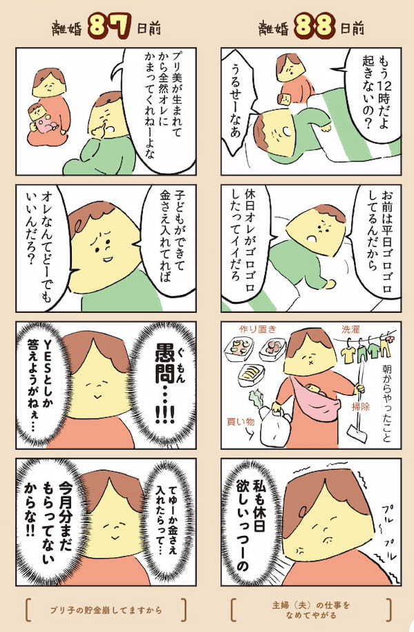 ＜離婚マンガ6＞主婦の仕事をなめてる夫にイラッ「私も休日欲しいっつーの！」