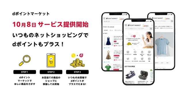 dポイントがおトクにたまるネットショッピングサービス「dポイントマーケット」を提供開始【PR TIMES】