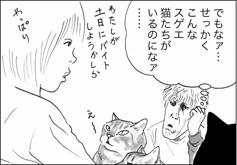 ＜猫漫画＞借金返済に苦しむ派遣OL、2人＋3匹の“いそうろう”と…／モンちゃんと私